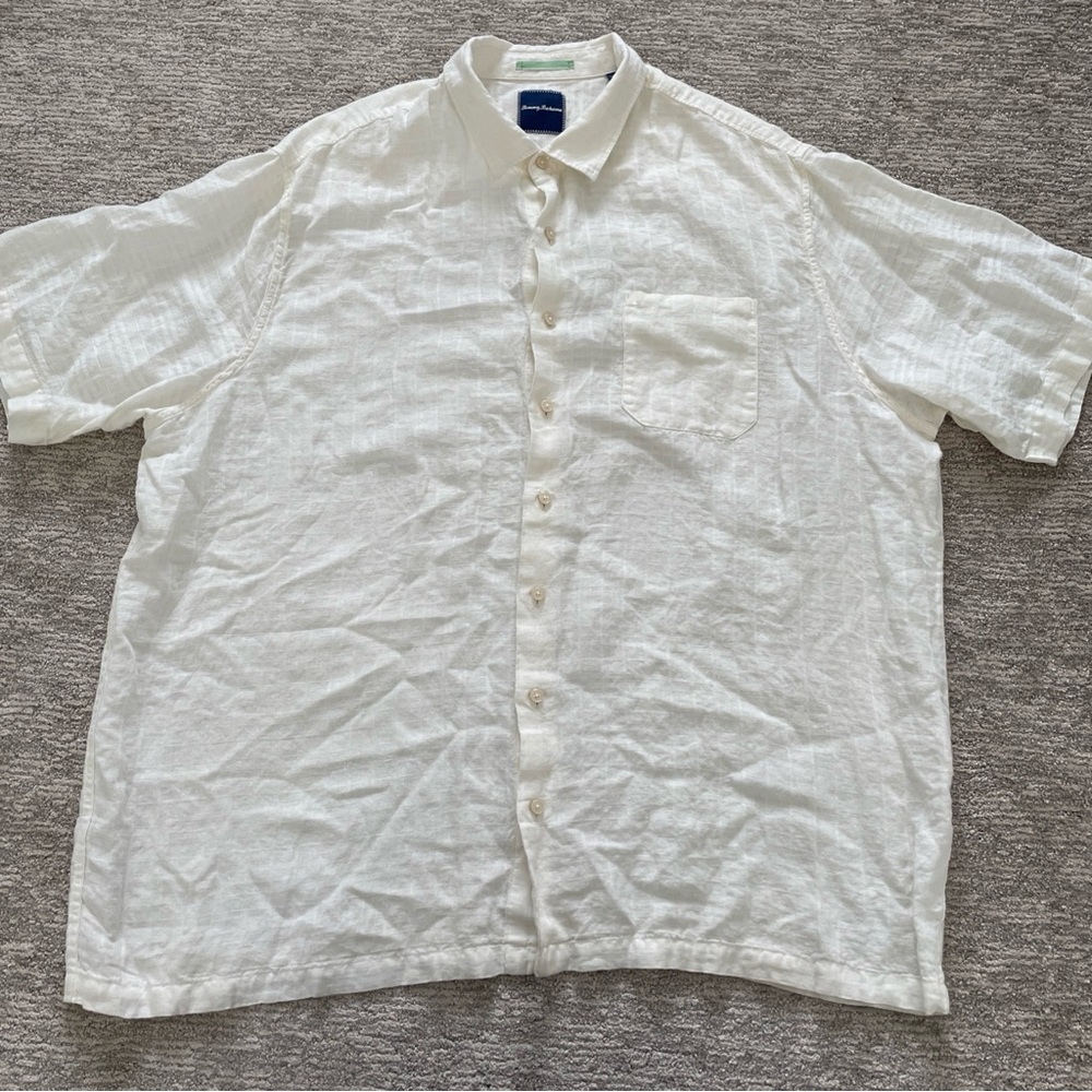Tommy Bahama Cream Camp Shirt Men’s Size 3XT 100% Linen Short Sleeve Button Up